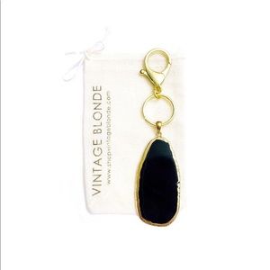 Boho Gold & Black Agate Stone Statement Keychain